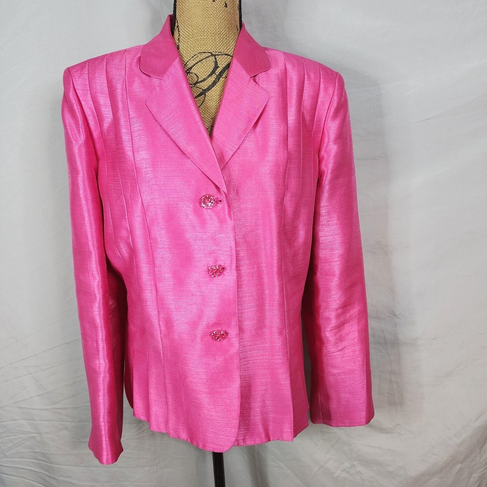 LE‎ SUIT Essentials Size 18 Shimmering Pink Barbiecore Special Occasion Blazer - Picture 2 of 13